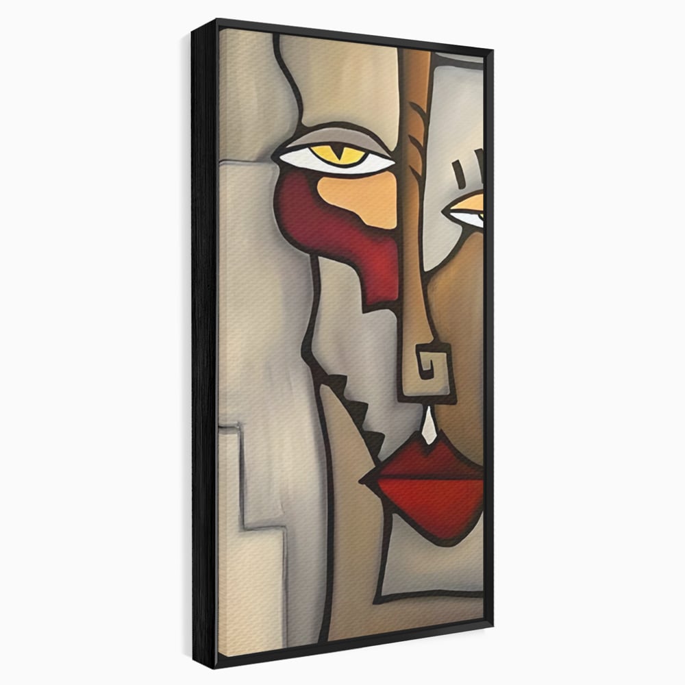 Tablou canvas cu tablou canvas cu portret cubist, in rama de aluminiu negru